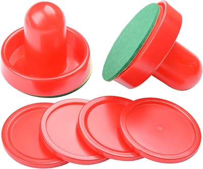 Great Goal Handles Pushers Replacement Accessories for Game Tables - 2 Red Air Hockey Pushers and 4 Red Pucks for Children