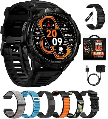 CARBINOX Blaze Smart Watch Ultimate Pack with GPS, Rugged Fitness Tracker Waterproof IP69K, Compatible with Android and iOS, 170 Sports Modes, MakeReceive Calls Round