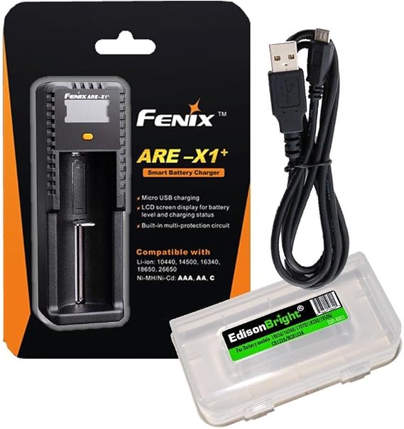 EdisonBright Fenix are-X1+ Plus USB Powered smart Battery Charger BBX3 Battery Carry case