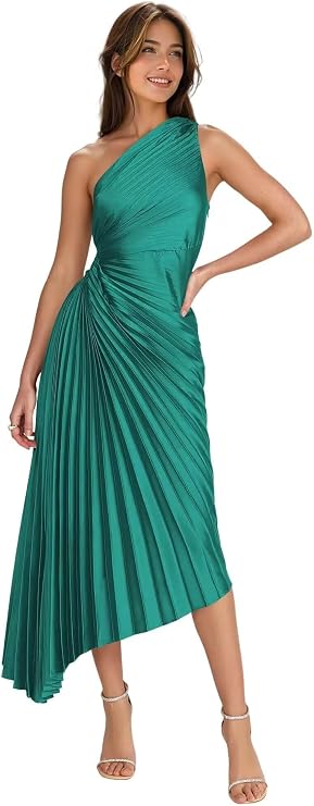 Satin One Shoulder Bridesmaid Dresses with Pleates for Women Asymmetrical Corset Long Formal Wedding Guest Dress