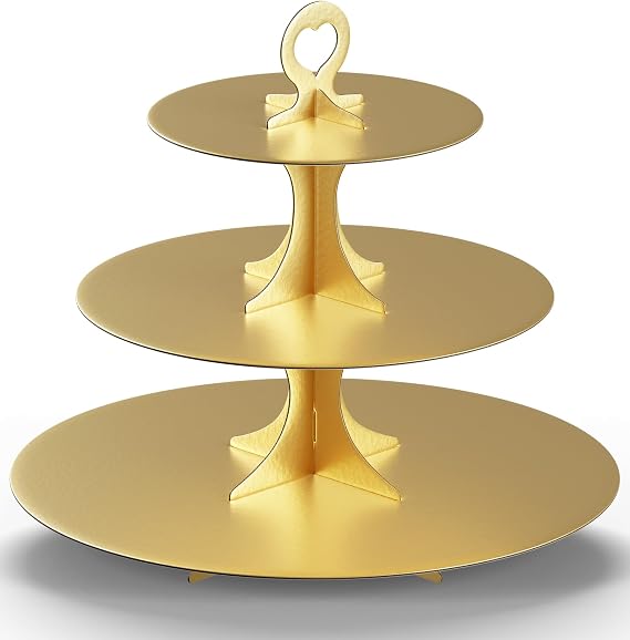 Cupcake Stand Tower, BLISSUR Gold Cupcake Stand, 3 Tier Cup Cake Stand Cardboard Matte Golden (Cardboard Gold, 1 Pack)