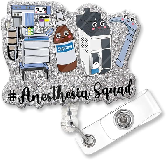Anesthesia Squad Fun Glitter Badge Scroll Retractable, Cute Badge Holder for Anesthesiologists, Christmas Birthday Graduation Gift for Doctors Nurses ICU MD Anesthesiologist Assistant