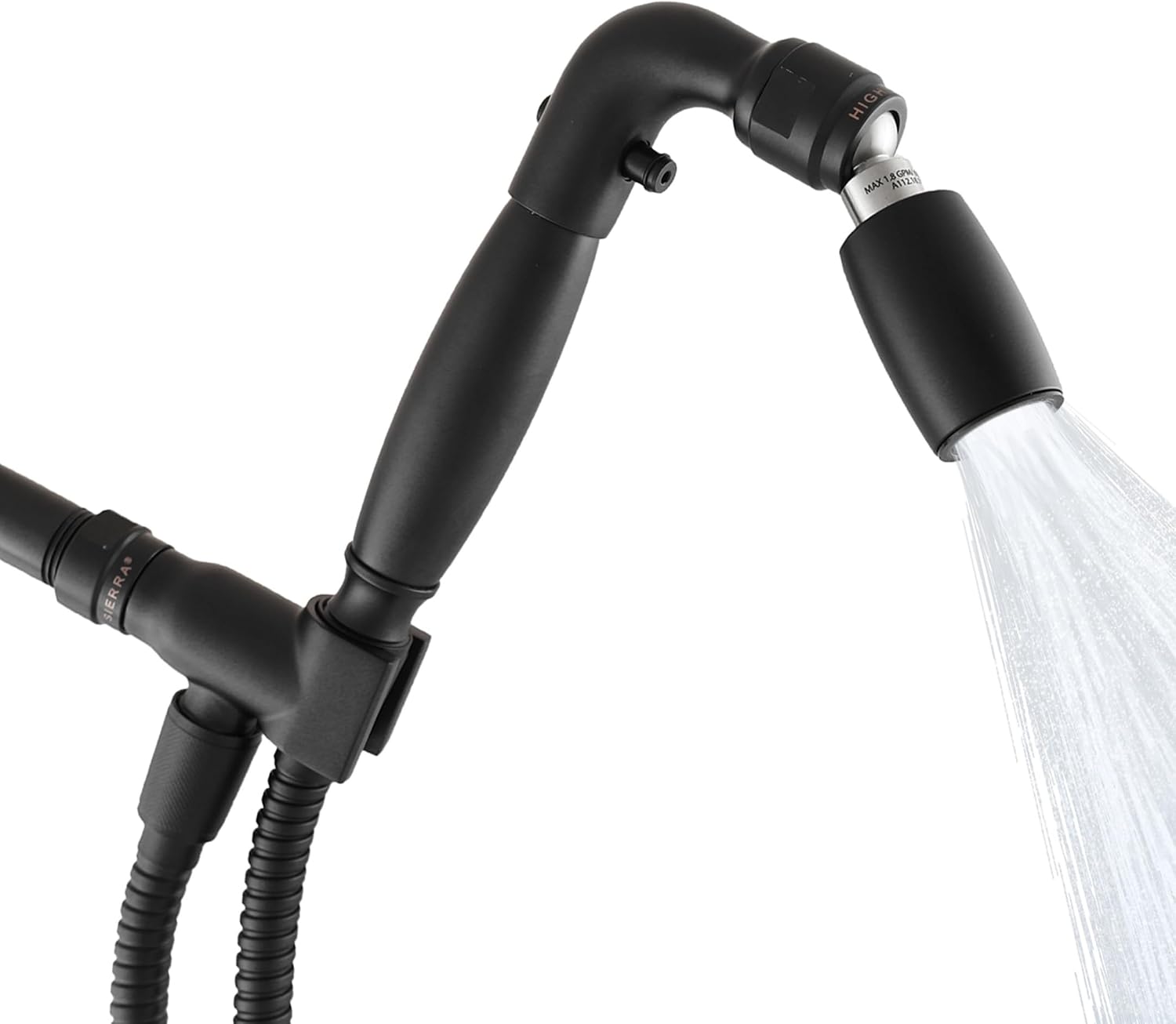 High Sierra® Solid Metal Handheld Shower Head, Lead-Free, Trickle valve, 72-Inch Stainless Steel Hose with Silicone Inner Tube, Metal Handheld Holder. 2.0 GPM. Matte Black