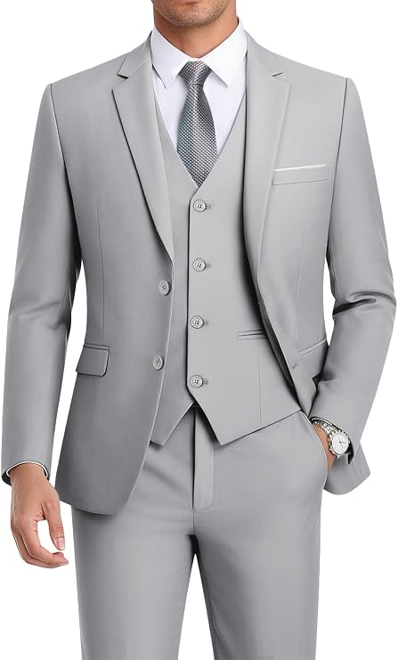 WEEN CHARM Men's 3-Piece Slim Fit Suit Set-2-Button Blazer,Vest & Pants-Formal Wedding,Prom,Party & Business Tuxedo