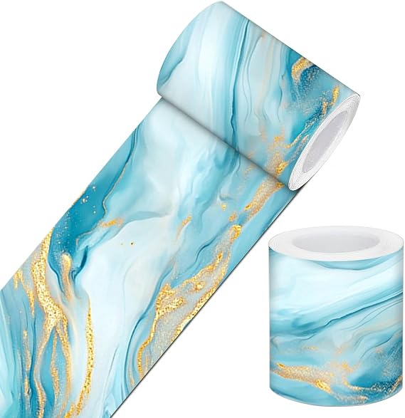 IVN Wallpaper Border Peel and Stick Wall Ocean Gold Marble 4x196 Inch