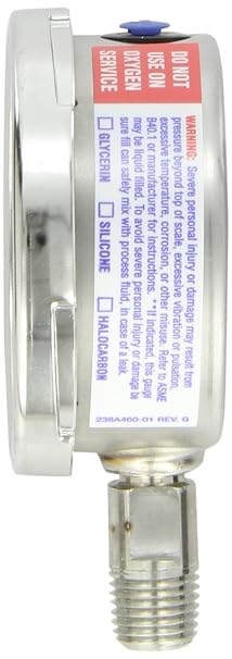 Ashcroft Duralife Type 1009SW Stainless Steel Pressure Gauge, 1/4" NPT Lower Connection with Plus Performance, 2.5" Dial Size, 0/3000 psi Range