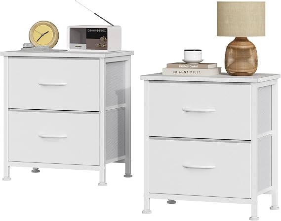 Sweetcrispy Nightstand Set of 2 with 2 Storage Drawers, 20" Height Small Bed Side Furniture End Table, Wooden Top Fabric Cabinet Kids Mini Dresser for Bedroom, Closet, Entryway, College Dorm