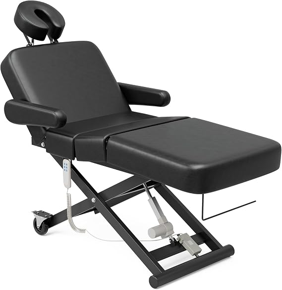 Paddie 3 Motor Fully Electric Massage Table Professional with Face Cradle, Customized Angle Folding, 550lbs Height Adjustable with Rolling Wheels, Black