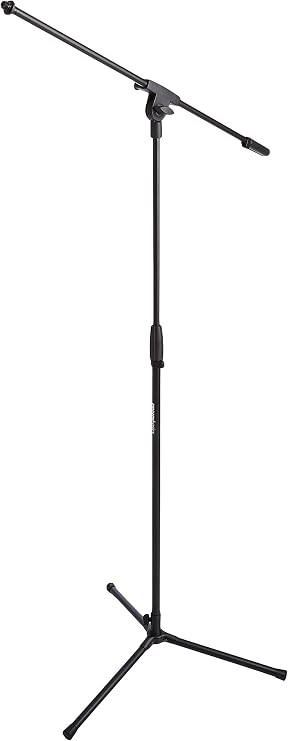 Amazon Basics Sturdy Portable Microphone Boom Arm Stand, Height Adjustable with Cable Management, Foldable Tripod Base, Up to 85.75", Black