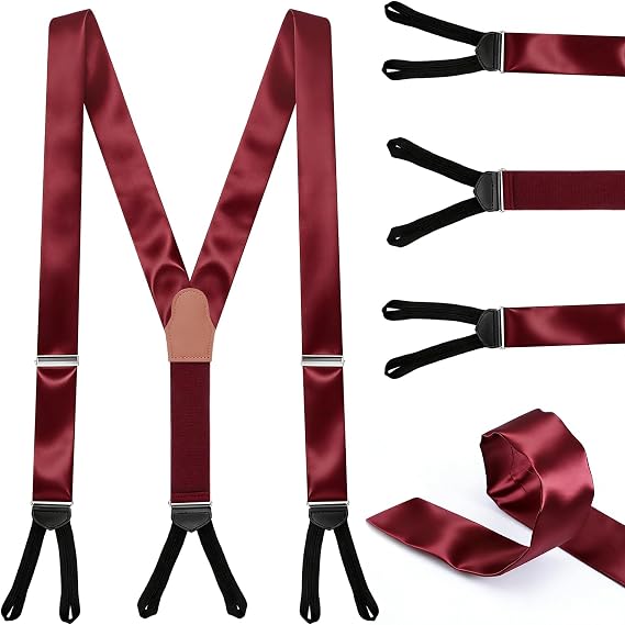 Twistover Silk Formal Tuxedo Suspenders for Men Y-Back Interlocked Silk Braces Formal Button End Braces for Tuxedo Pants