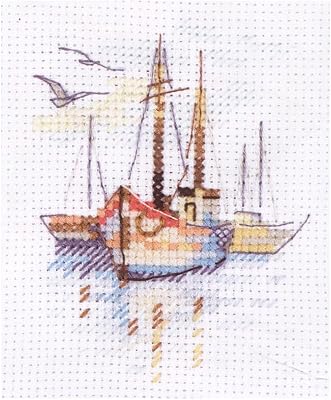 Boats Cross-Stitch kit on Aida 14 Count Canvas. Monochrome Little kit. Easy & Fast Cross Stitch kit by Alisa 0-196