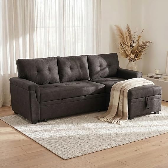 Naomi Home 84" L-Shaped Sectional Sleeper Sofa with Pull Out Bed