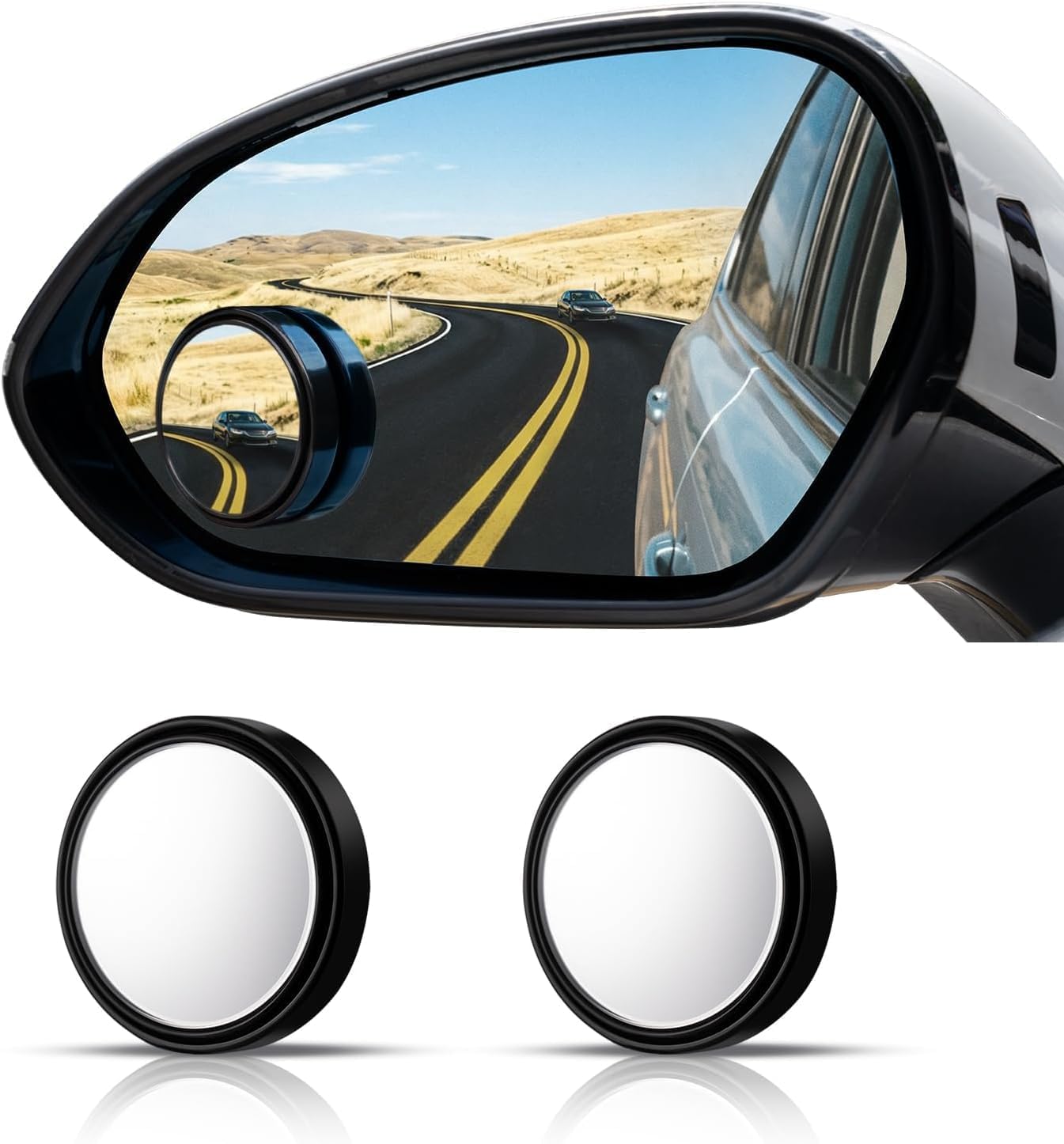 WildAuto Round Blind Spot Mirror, 2Pcs HD Glass 360°Adjustable Blind Spot Mirrors for Cars, Wing Mirror Blindspot side mirror for Cars SUV and Trucks (Black)