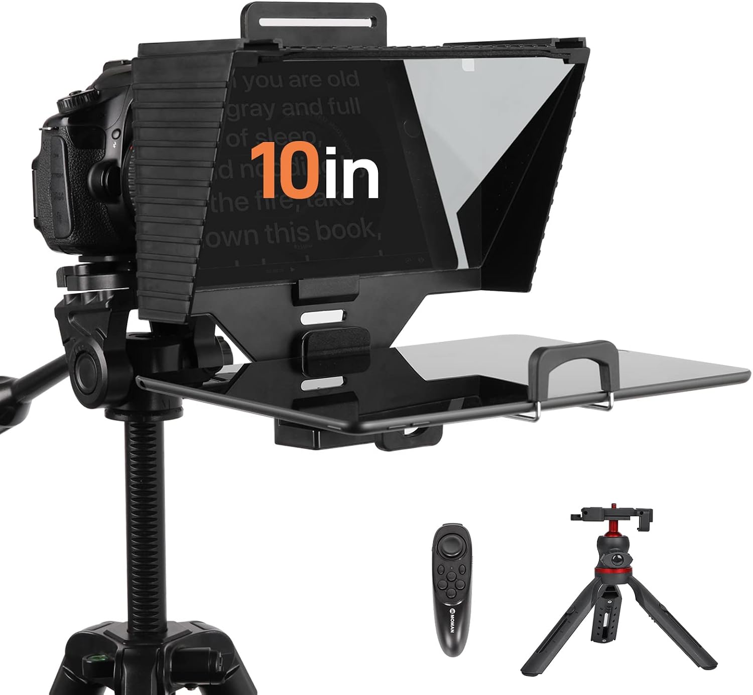 Teleprompter, MOMAN Teleprompters with Tripod for DSLR Camera Recording with 7030 Beam Split Glass & Teleprompter for Remote Control