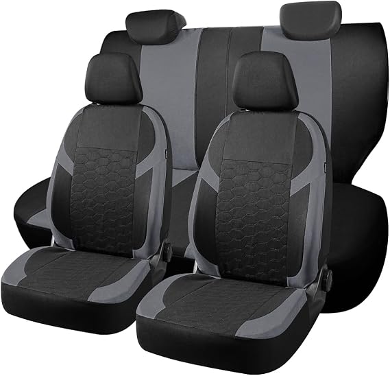 Full Set Universal Car Seat Covers for Toyota Auris Avensis Camry-Corolla Highlander Hilux Land Cruiser Prius RAV4 2 Urban cruiser Verso Yaris – Front and Rear Split Bench Car Seat Cover (Grey)
