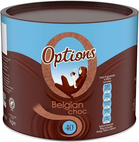 Options Belgian Chocolate Instant Hot Chocolate Powder 1KG