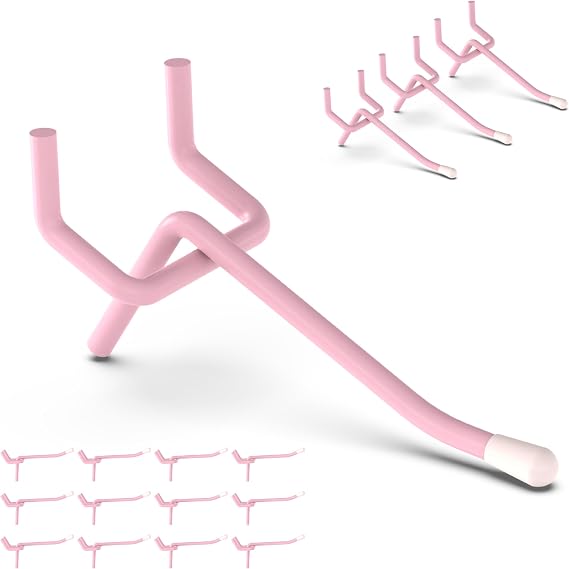 HUHOLE 50 Pack 2 Inch Pink Pegboard Hooks with Rubber Tips