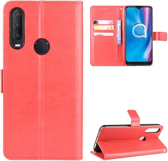 Case for Alcatel 1V 2020 5007U Case Cover,Case for Alcatel 3L 2020 5029D Case Cover,Flip Leather Wallet Cover Case for Alcatel 1S 2020 5028A 5028D 5028Y Case Red