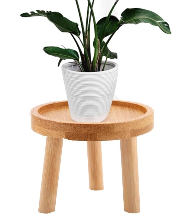 Mini Wooden Stool Plant Stand Flower Pot Base Holder Stool High Stool Balcony Round Flower Shelf for Indoor Outdoor, 8.5cm x 7cm
