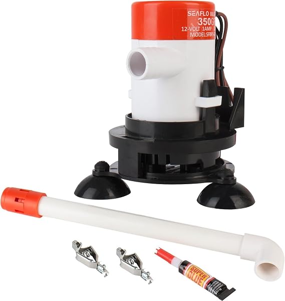 SEAFLO 09 Series Portable Livewell Aeration Pump Kit - 12V, 350 GPH, Submersible, Adjustable Spray Head, Quiet Operation, Corrosion-Resistant, Fresh/Saltwater Use, CE & RoHS Certified,