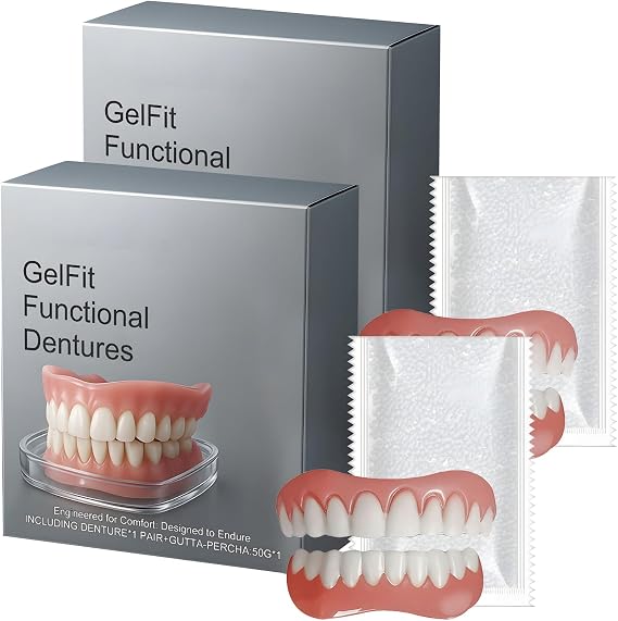 2 PCS Functional Dentures,Multi-Functional Shaping Silicone Reline Denture,Advanced Customized Full Denture Set,Natural-Looking Teeth, Soft and Comfortable