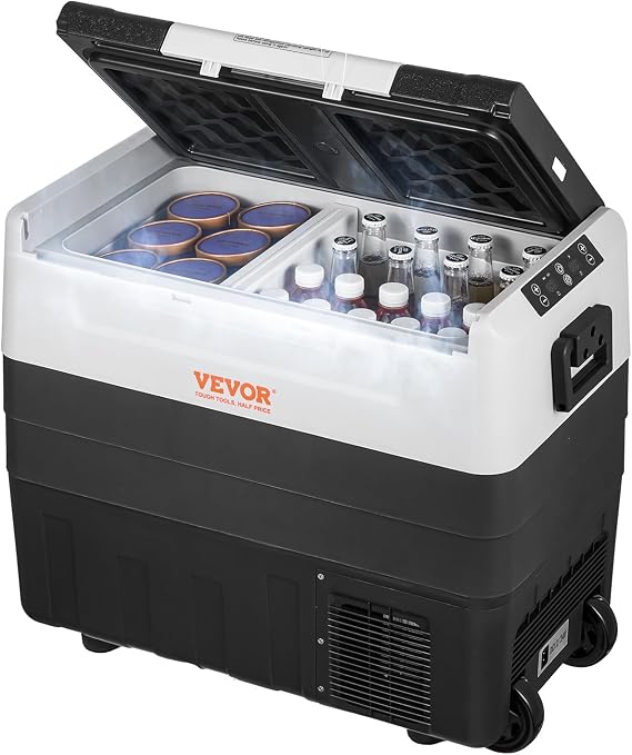 VEVOR Car Refrigerator, 12 Volt Car Refrigerator Fridge, 58 QT/55 L Dual Zone Portable Freezer,4F-50F Adjustable Range, 12/24V DC and 100-240V AC Compressor Cooler for Outdoor, Camping, Travel, RV