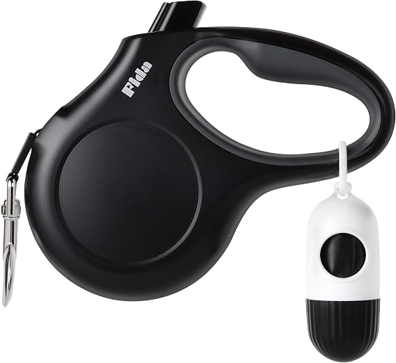 Fida Retractable Dog Leash with Dispenser and Poop Bags, 10 ft, Black