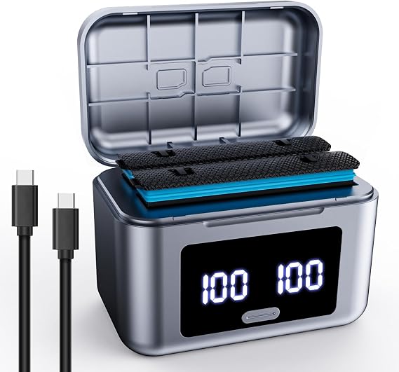 Battery Charger Hub for Insta360 X5 Camera Battery, USB Type-C Cable,2-Channel Quick Battery Charging Storage Station with Misro SD Card Slots (Charger Hub Only)