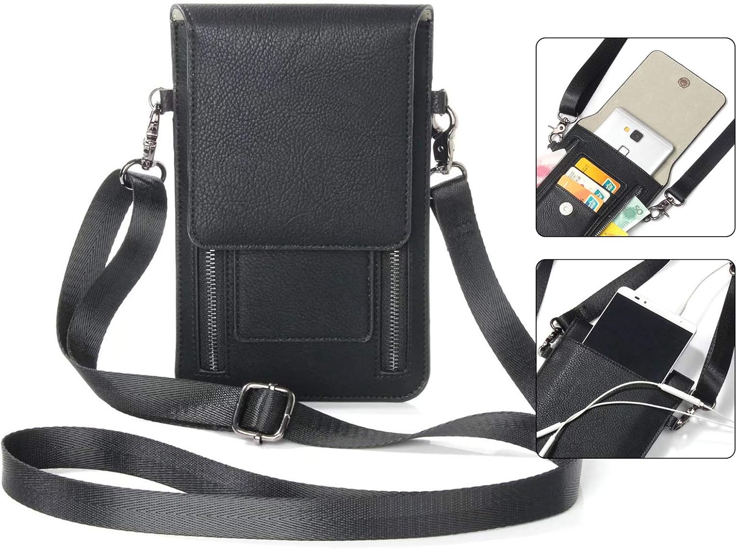 Cell Phone Bag Crossbody Purse, Small Shoulder Bag Travel Wallet Case with Card Slots for iPhone 11 Pro Max Xs Max, Galaxy A70, A50, A10, M30, Note 10, Note 8, OnePlus 7 Pro, 6T, Black
