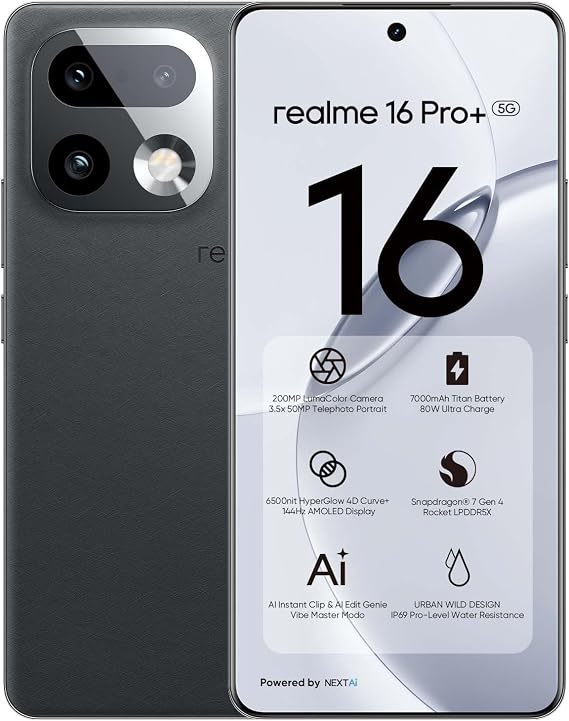 realme 16 Pro+ 5G Smartphone, 12GB+512GB, 200MP Camera, Grey