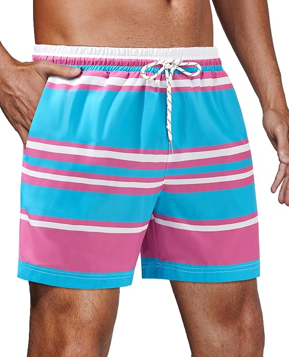 Gleeease 5inch Mens Swim Trunks: with Mesh Liner Pockets Drawstring Quick Dry Stretch Lined Funny Beach Swimming Pool Surf