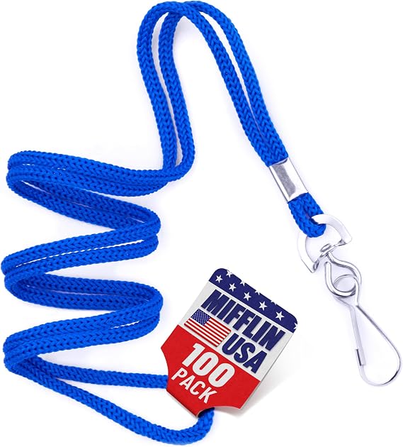 36" Round Lanyards for ID Name Badges & Keys - Blue Neck Straps, 100 PK