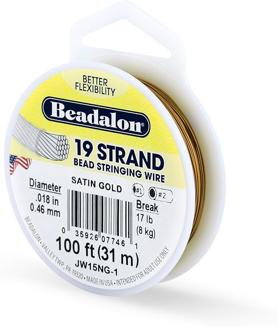 Beadalon 19-Strand Bead Stringing Wire, 0.018-Inch, Satin Gold, 100-Feet