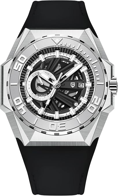 HaiQin Pagani Design Fashion Men's Automatic Mechanical Watch Skeleton Dial Japanese Self-Winding Movement Synthetic Sapphire Leather Strap Waterproof Luminous Sports Watch