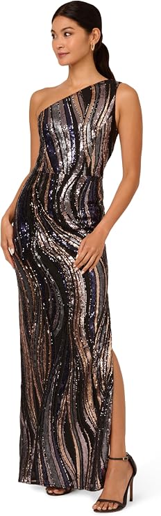 Adrianna Papell Women's Sequin One Shoulder Gown