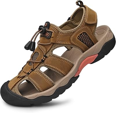 Mens sports sandals Outdoor hiking sandals Closed toe leather sports beach casual sandals Water shoes