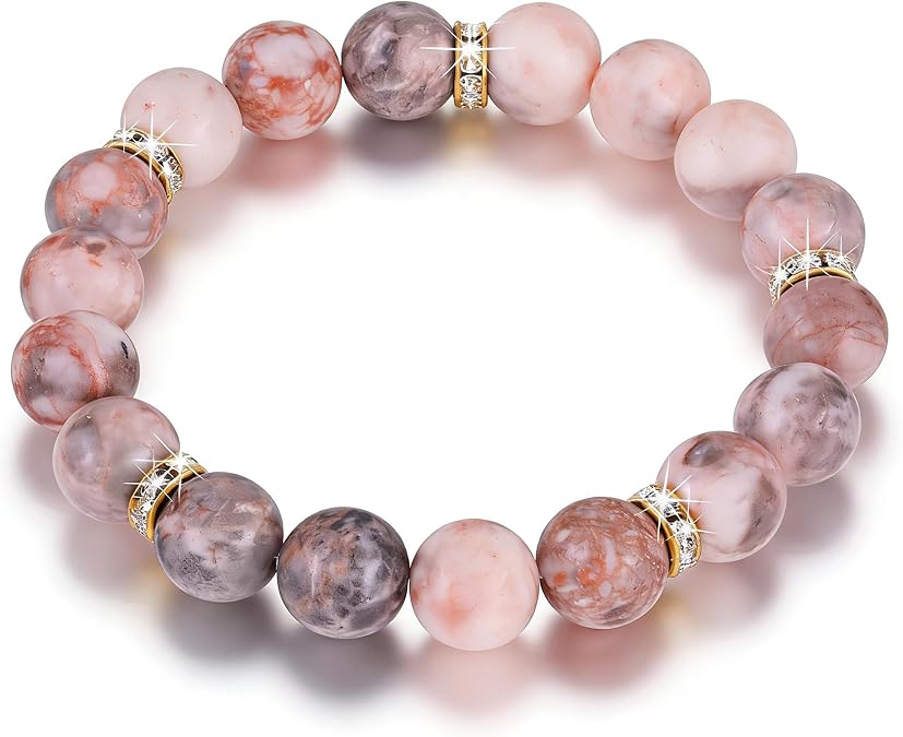 Healing Beaded Bracelet for Women - Rose Quartz & Chakra Crystal Anxiety Stress Relief Bead Bracelets, Calming Stretch Yoga Meditation Daily Wear Healing Stones Bracelet, Stress Relief Gift for Her