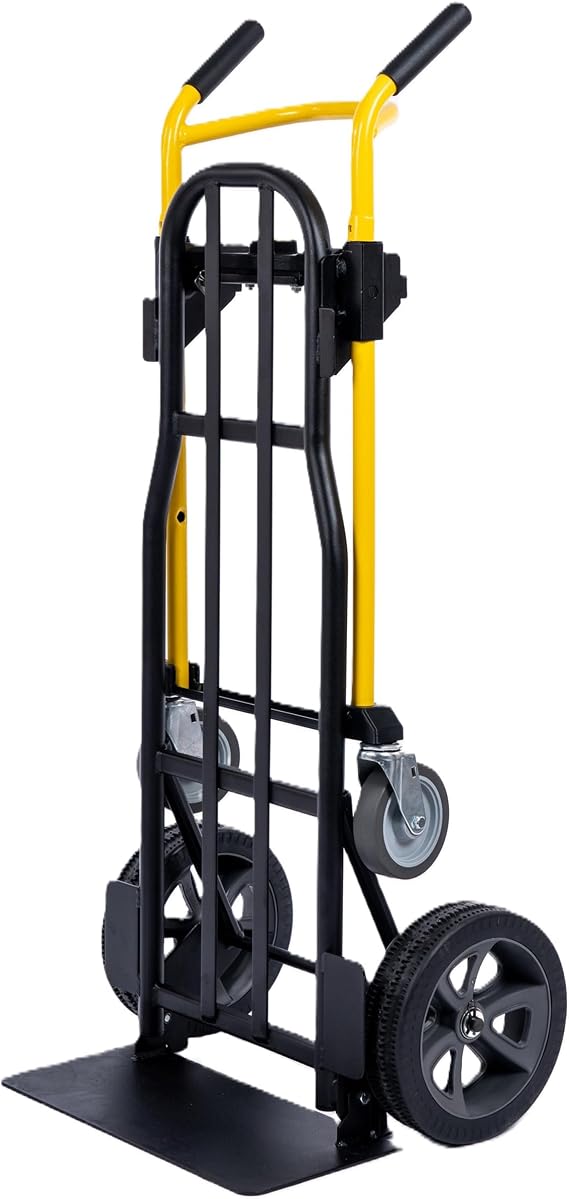 Harper Trucks JDCSC0335PC Kwik Shift 5-in-1 Convertible Hand Truck, 1000 lb Capacity Steel Dolly & Cart with Push-Button Quick Change, Folding Base Plate for Warehouses & Delivery Routes