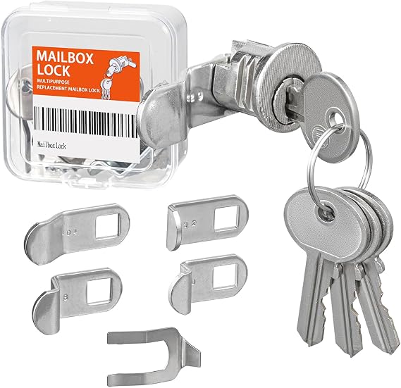 Mailbox Lock Replacement with 4 Keys - Multipurpose Mail Box Locks Compatible with Almost All Brands - Universal Lock Pick Set - File Cabinet Lock - Durable and Secure