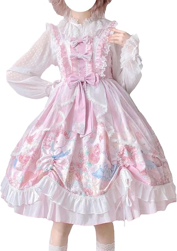 Lolita Juniors Dresses Kawaii Bunny Print Japanese Style Princess Anime Cosplay Party Cute Teen Dress Costume