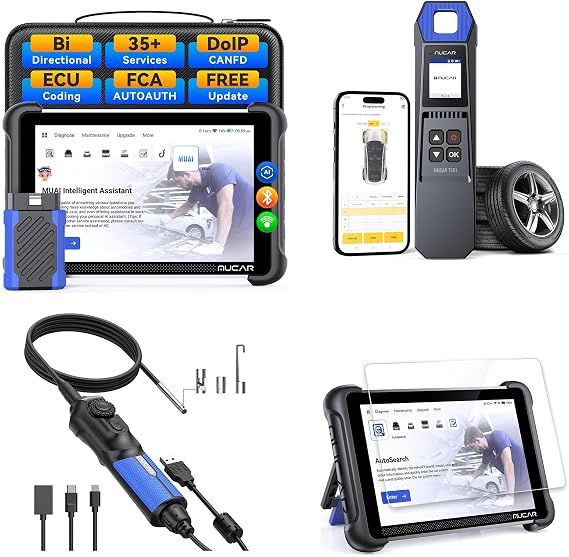 MUCAR 892BT OBD2 Scanner +T261 TPMS Programming Tool +Tempered Glass Screen Protector+E021 USB Endoscope Borescope