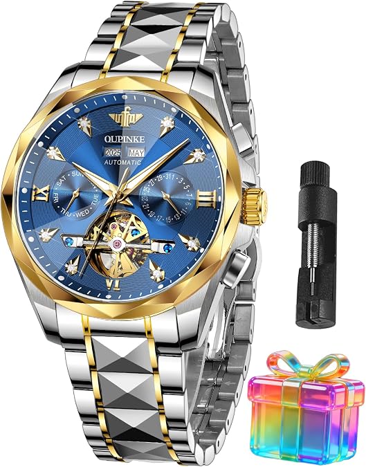 OLEVS Men Automatic Watch Diamond Skeleton Mechanical Original Luxury Self Winding Wrist Watch for Men