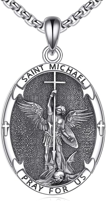 Saint Jude/Michael/Muerte/Benedict/Mary/Dymphna Necklace for Men Sterling Silver Pendant Necklaces Prtotect Jewelry Gifts for Men Women