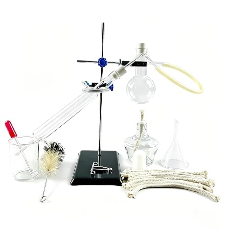 Lab Glassware Kit, Complete Distillation Apparatus Set with Iron Stand, Borosilicate Glass, for Chemistry Laboratory Use 100ml