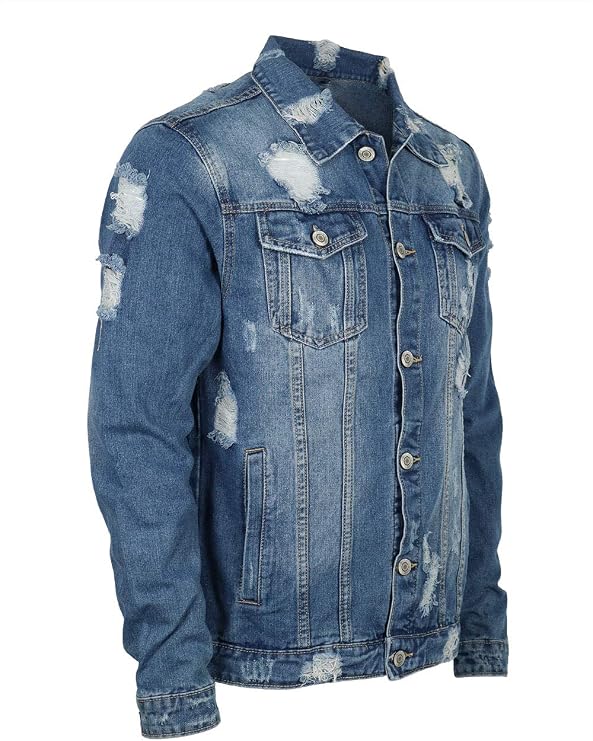 URBANJ Men's Distressed Denim Jacket Casual Washed Jean Jackets