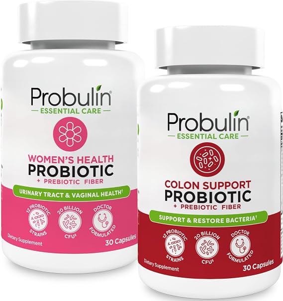 Probulin Womens Probiotic + Colon Support Bundle Daily Vaginal, Digestive & Immune Health 2-Pack, 20 Billion CFU, Vegan, 30 Count Each