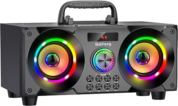 60W Portable Bluetooth Speaker with Subwoofer heavy Bass, Wireless Speakers Bluetooth 5.0, Support FM Radio, MP3 Player, EQ,LED Colorful Lights, Loud Outdoor Stereo Speaker for Home, Party, Travel