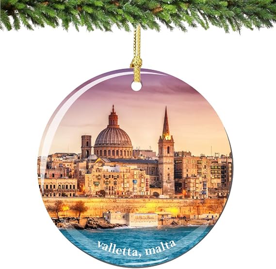 Valletta Malta Christmas Ornament Porcelain Double Sided 2.75 Inches