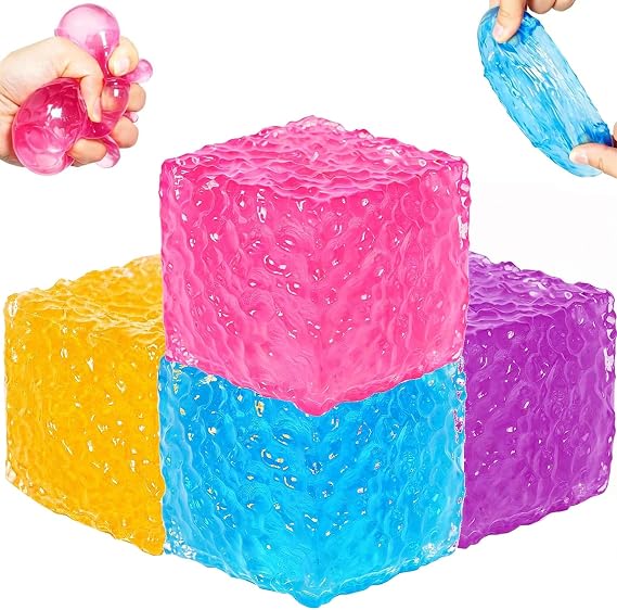 4 Pack Nice Ice Cube Fidget Toys, Frosted Honeycomb Squishy Stress Cubes, Sensory Stress Relief Toys for Kids Adults, Anxiety Relief Fidget Toy for ADHD Focus and Calm