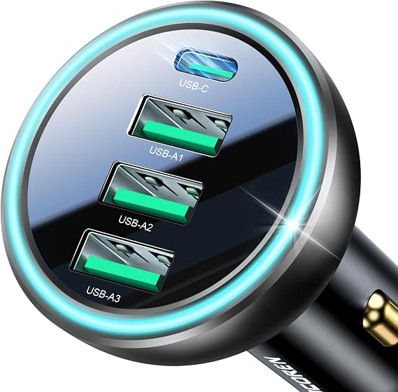 Rocoren 4Port 55W USBC Super Fast Car Charger PD3.0 QC3.0